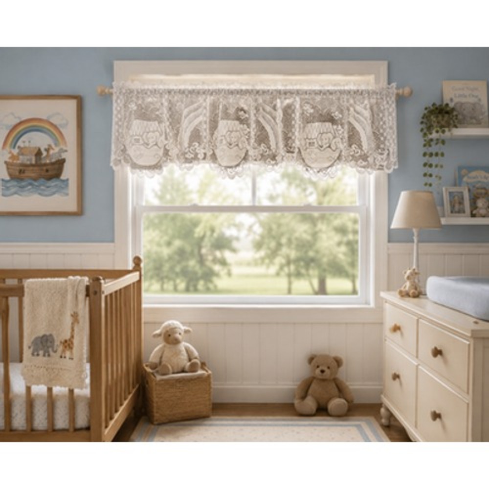 Vintage Heritage Lace Noah's Ark Valance 60x14 Ecru Nursery Window Curtain